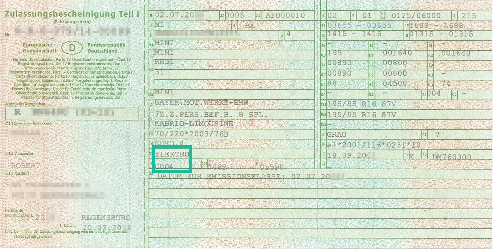 Bild Fahrzeugschein THG-Quote